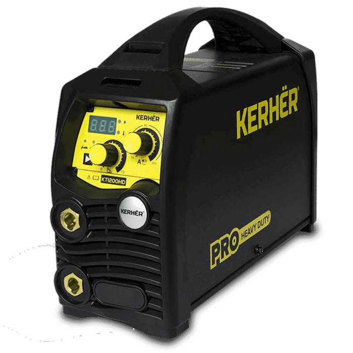 Imagen de la soldadora Inversora KTI200HD Kerher 200A en color negro y detalles en amarillo vibrante