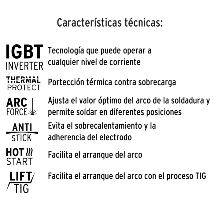 carateristicas tecnicas de la soldadora inversora 130A SOIN-110/130