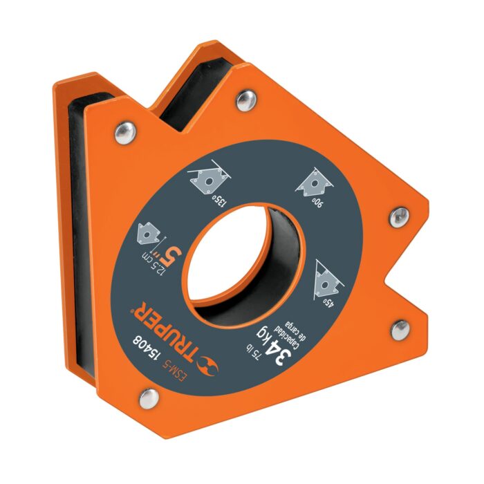 Imagen donde se observa un Juego de 4 Esquinas magneticas Truper 5″ 4″ 3″ color naranja de la marca Truper.