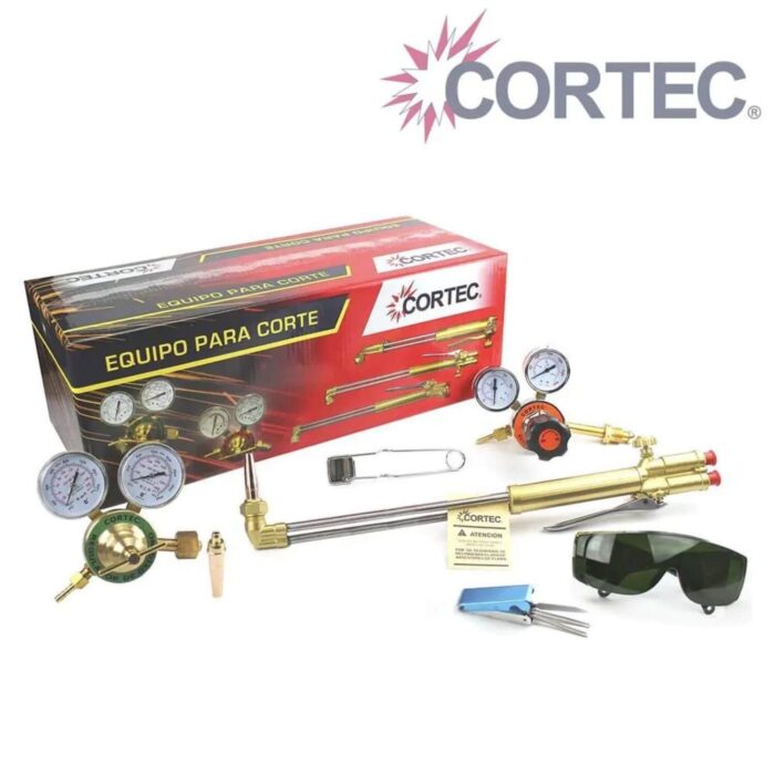 Imagen del contenido del equipo para corte tipo Victor oxibutano COR*BB4523 junto a su caja