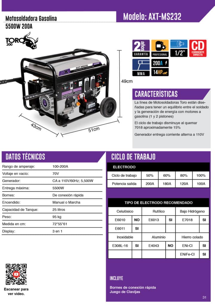 ficha tecnica de la motosoldadora axt-ms232 axtech