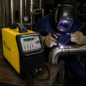 Soldador trabajando con la Máquina TT200-SP de Weld500 acero inoxidable
