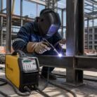 Soldador trabajando con la soldadora TT200-SP Weld500 en una obre