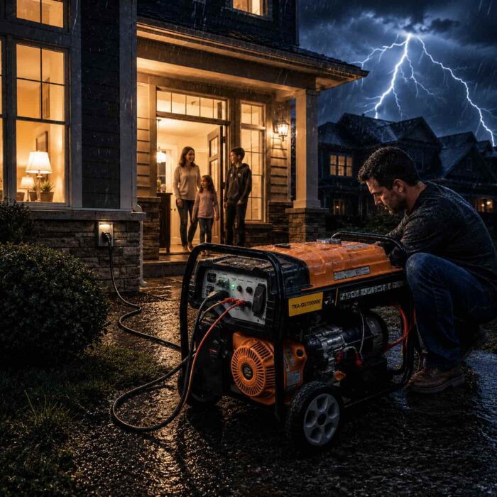 Generador TKAGS10000E auxiliando a una familia que se habia quedado sin luz en tormenta.