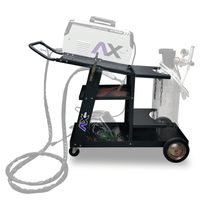 Visión lateral del Carrito Transportador AXT-TROLLEY donde se observan sus componentes de alta calidad.