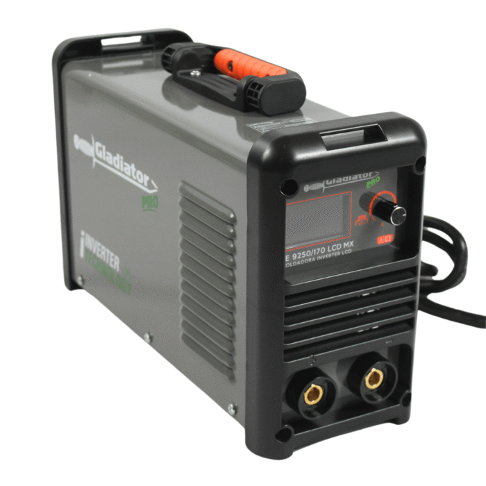 Vista lateral de la Soldadora Inversora Gladiator IE 9250/170 LCD en color gris y detalles en negro