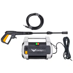 Imagen de la Hidrolavadora Eléctrica CIC-HE120 donde se muestra la pistola de presión y su cable de conexión.