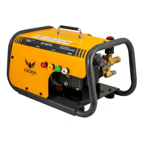 Vista tres cuartos de la Hidrolavadora Eléctrica CIC-HEM100 color amarillo con detalles en negro.