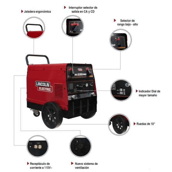 Soldadora RX 330 PRO Lincoln Electric Electrodo Y TIG 330A - Imagen 2