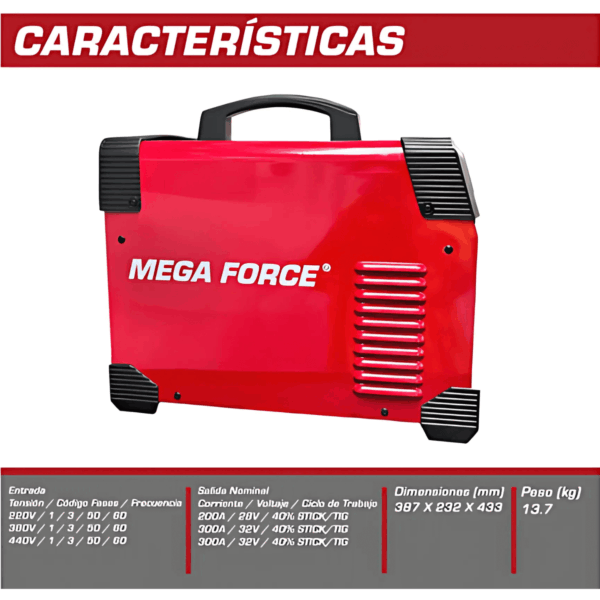 Soldadora Inverter MEGA FORCE 300 iD Electrodo TIG 300 amp Trifásica - Imagen 4