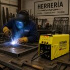 Herrero soldando estructura de acero inoxidable con la soldadora KMI205PRO