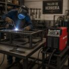 Soldador trabajando en un taller con la Soldadora Inverter MEGA FORCE 300 iD