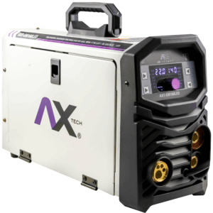 AXT-EM160LED 160A: soldadora MIG/MAG, FLUX, MMA y TIG Lift. 110/220V, sinergia, pantalla LED, 7.6 kg y alambre 0.8–0.9 mm. Ideal para herrería y talleres.