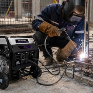 Hombre soldando una puerta con generador portátil AXT-MS260Y Axtech