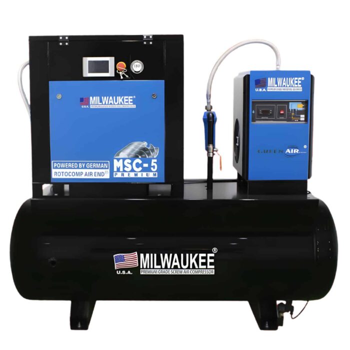 Compresor de tornillo MSC-5P SHTS+, Compresor silencioso, Compresor industrial, Compresor de tornillo 5 hp, Compresor de tornillo montado sobre tanque.