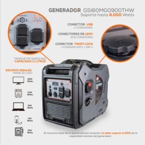 Generador de luz para casa GSI60MG0900THW, generador silencioso, generador portatil.