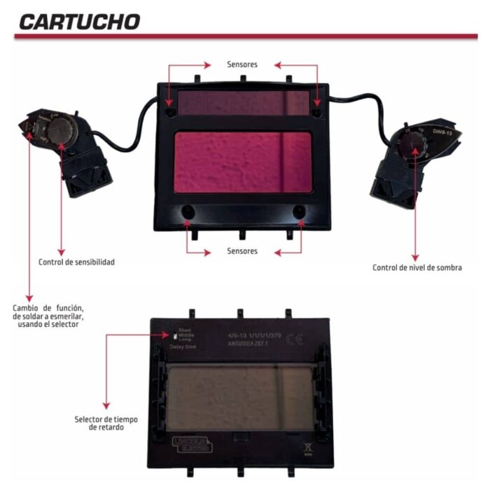 Careta MEGA FORCE RF509405 Lincoln Electric | Oscurecimiento automático DIN 9-13, 4 sensores de arco