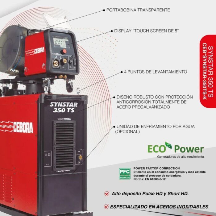 Soldadora industrial Cebora Synstar 350 TS, trifásica 200V y 440V.