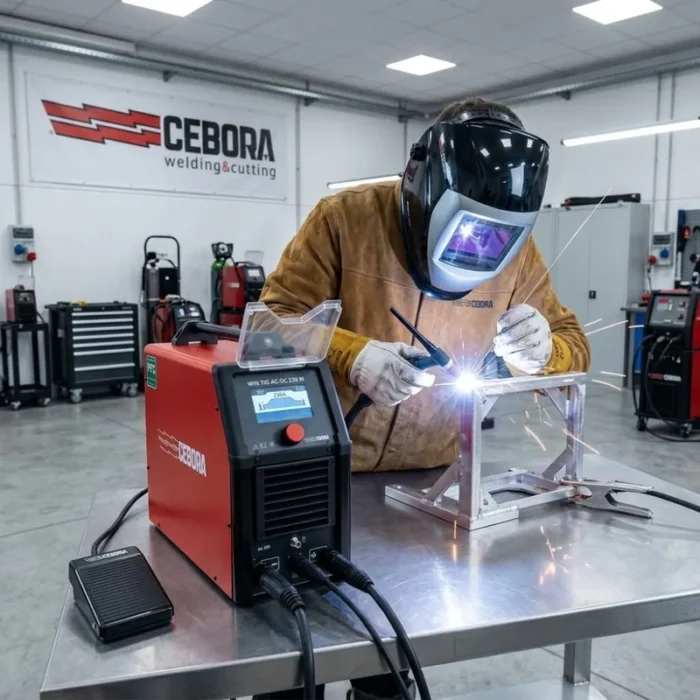 Cebora WIN TIG AC-DC 230 M soldando aluminio Soldador trabajando aluminio en TIG con la Cebora WIN TIG AC-DC 230 M