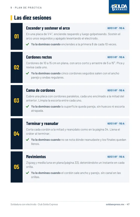 Página del ebook con el plan de práctica de diez sesiones