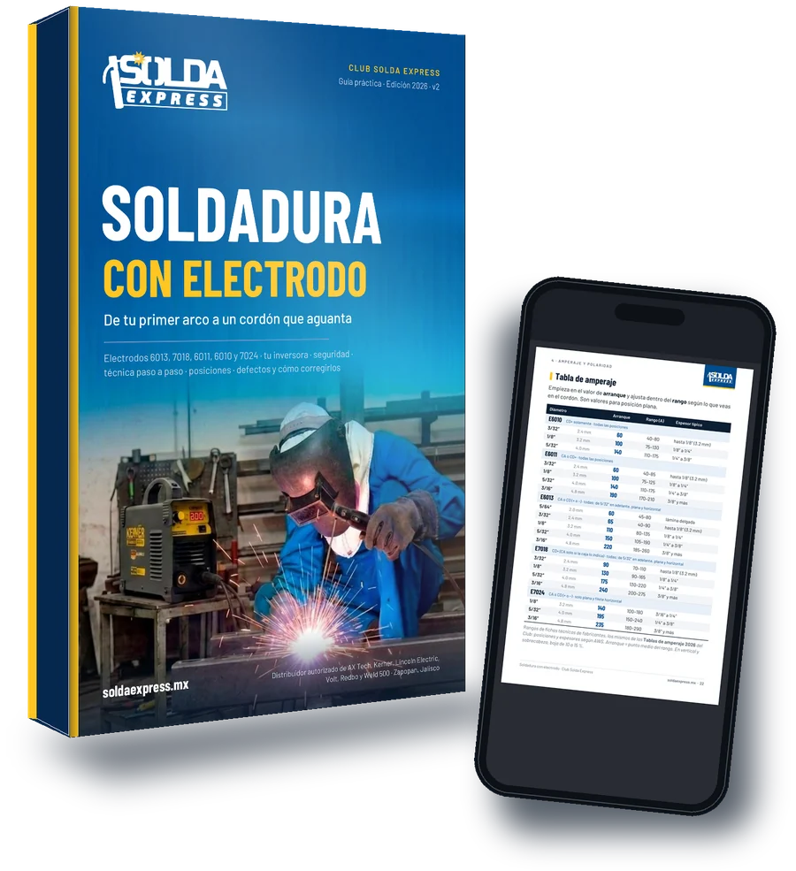 Ebook gratis Soldadura con electrodo 2026 y vista en celular de la tabla de amperaje