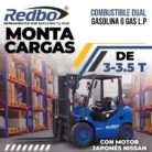 Montacargas Redbo de 3 a 3.5 toneladas con combustible dual, gas LP o gasolina, y motor Nissan
