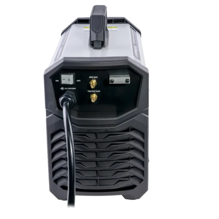 Soldadora AXT-EMTP200 Multitask Axtech, vista trasera con conexiones d Soldadora AXT-EMTP200 Multitask Axtech, vista trasera con conexiones de gas y aire
