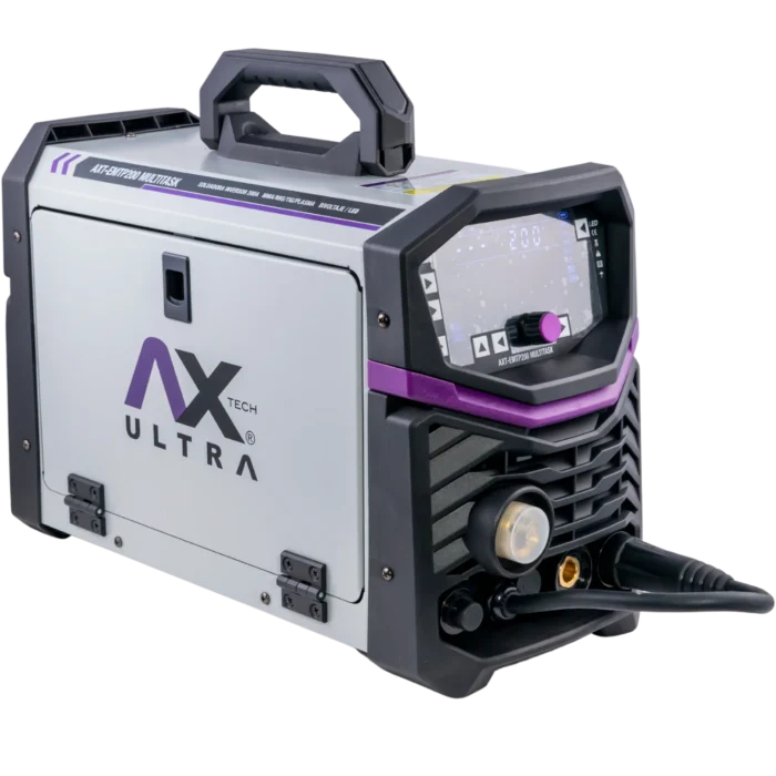 Soldadora AXT-EMTP200 Multitask Axtech, vista de tres cuartos con anto Soldadora AXT-EMTP200 Multitask Axtech, vista de tres cuartos con antorcha MIG