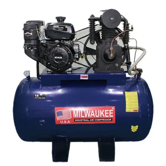 Compresor a gasolina Milwaukee GAS1480KE Compresor a gasolina Milwaukee GAS1480KE con motor Kohler de 14 HP y tanque horizontal de 80 galones