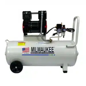 Compresor libre de aceite Milwaukee OL2570 de 2 HP con tanque horizontal de 70 litros y ruedas