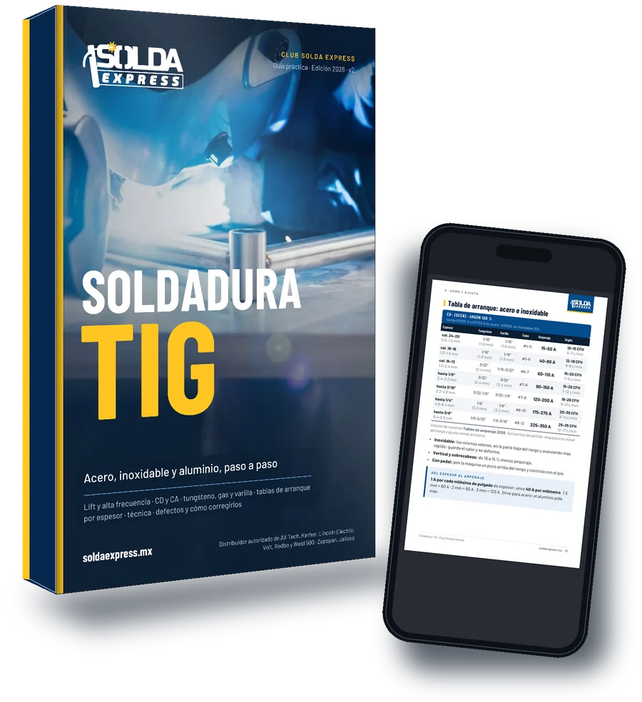Ebook gratis Soldadura TIG 2026 y vista en celular de la tabla de arranque