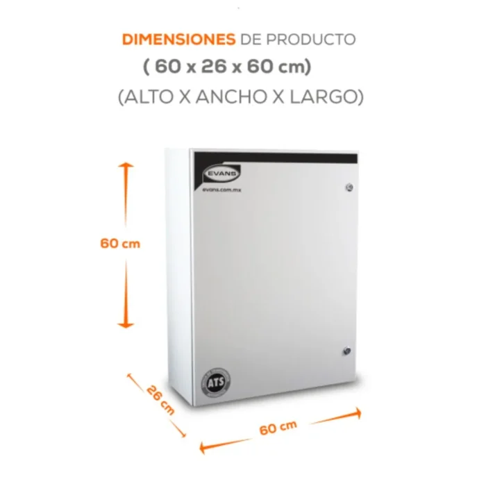 Dimensiones del Evans ATS100A4P-M Imagen de dimensiones del gabinete del switch de transferencia Evans ATS100A4P-M