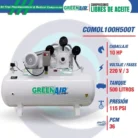 Características del compresor Milwaukee COMOL100H500T: 10 HP, 220 V a 3 fases, tanque de 500 litros, 115 PSI y 36 PCM