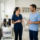 Compresor libre de aceite Milwaukee OL2550V en un consultorio dental; imagen de ambiente