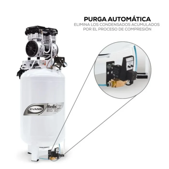 Purga automática del compresor del Kit Medic-Esencial Purga automática del compresor libre de aceite del Kit Medic-Esencial Evans, que elimina los condensados del tanque