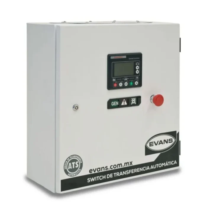 Switch de transferencia automática Evans ATS100A4P-G12 Switch de transferencia automática Evans ATS100A4P-G12 con el controlador del generador en la puerta del gabinete