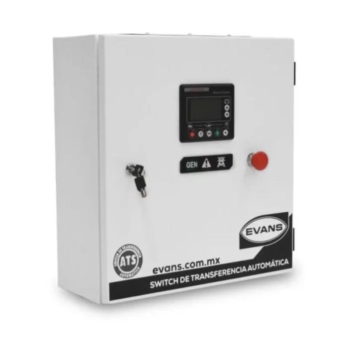 Switch de transferencia automática Evans ATS160A4P-G12 con el panel de control en la puerta del gabinete